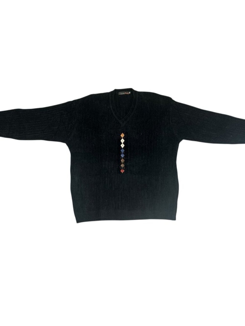 Peach By Z.C. International Men’s Black‎ V Neck Diamond Pattern Sweater Sz 42